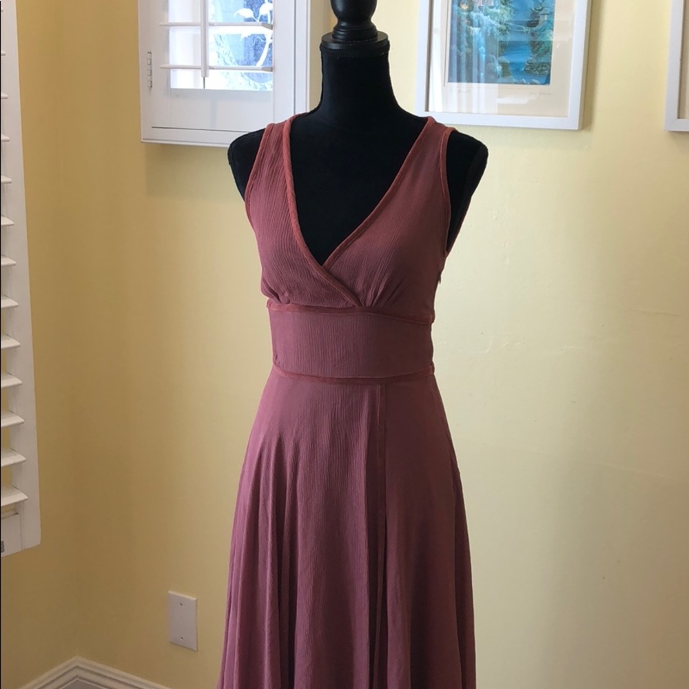 Dusty Rose 100% Silk sleeveless v-neck dress.